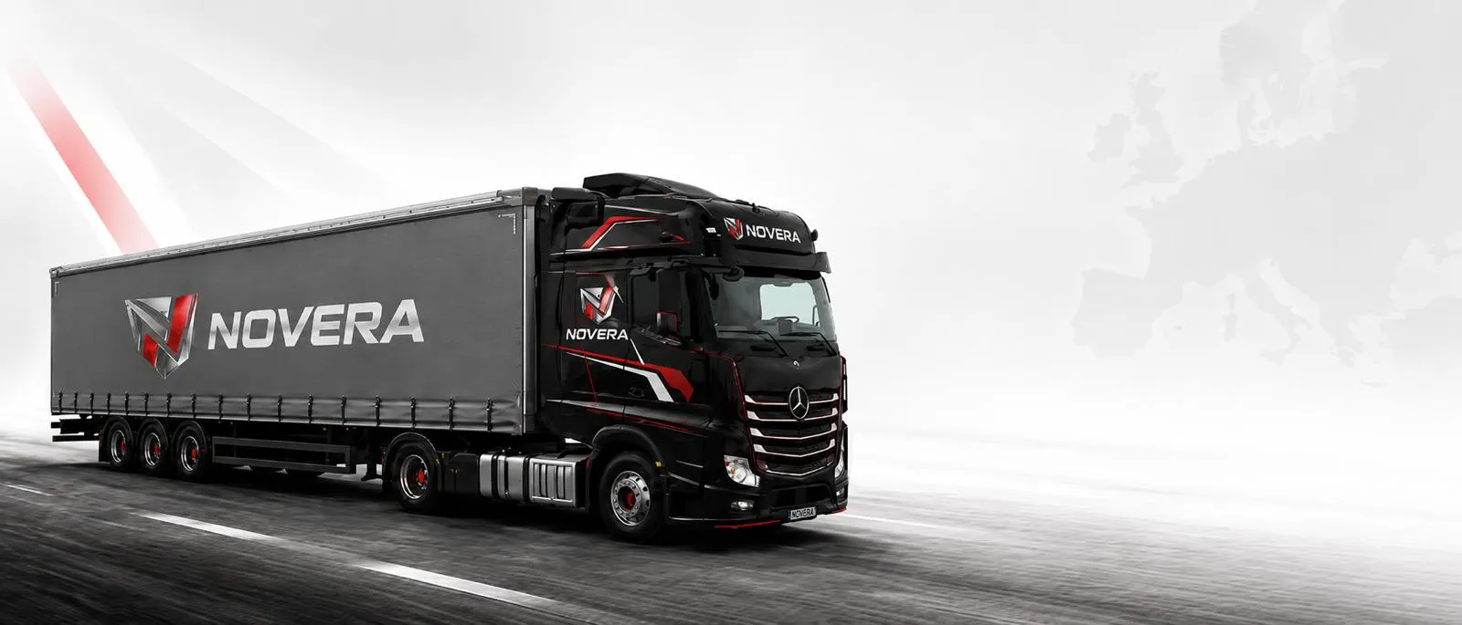 NOVERA truck on the highway — international freight transport